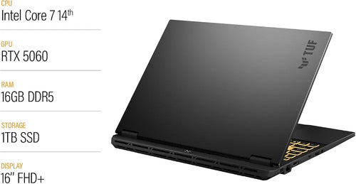 ASUS TUF Gaming F16 FX608JMI#B0GQH7ZDN4, Notebook con display 16" IPS Anti-glare, 144Hz, Intel® Core™ i7 Processor 14650HX, Nvidia GeForce RTX 5060, RAM 16GB, 1TB SSD, WIN11 Home, Grigio