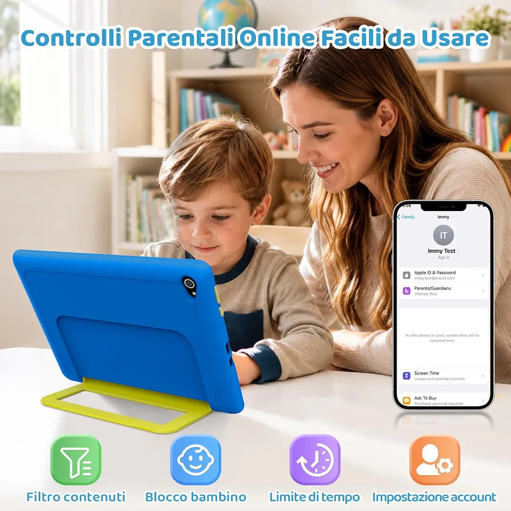 Gleeso Tablet Bambini | Android 16 Tablet per Bambini 10 Pollici, Kids Tablet | 24GB+1TB TF | Controllo Parentale | 8MP Fotocamera | WiFi 6/BT 5.3, Tablet con Custodia Protettiva - Blu